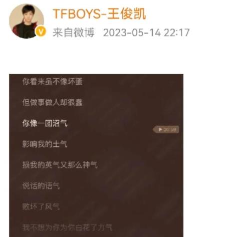 王俊凱疑回應(yīng)與經(jīng)紀(jì)人穿情侶裝 用歌詞怒懟謠言